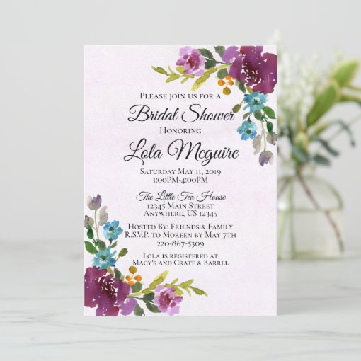 Floral Bridal Shower Invitation - Jewel Tones | Zazzle