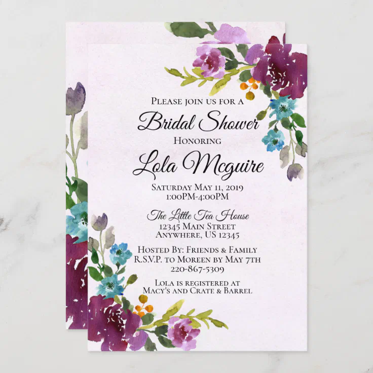 Floral Bridal Shower Invitation - Jewel Tones | Zazzle