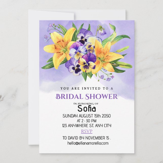 Floral Bridal Shower Invitation - Lily and Pansy (Front)