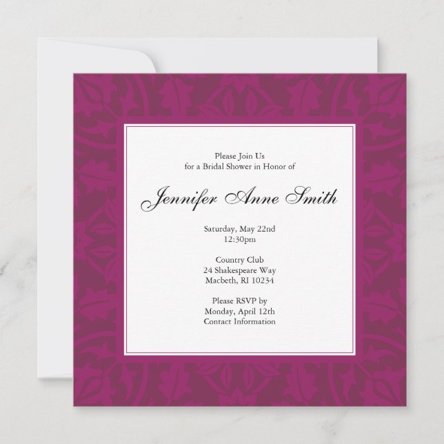 Floral Bridal Shower Invitation - Magenta (Front)