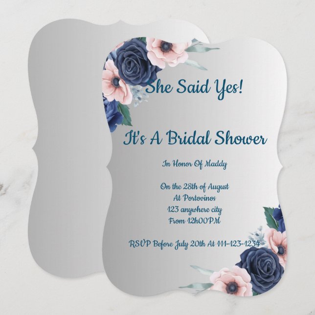 Floral bridal shower invitation,modern,boho. invitation (Front/Back)