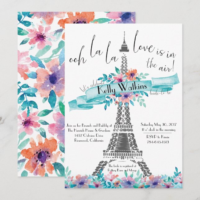 Floral Bridal Shower Invitation - Paris (Front/Back)