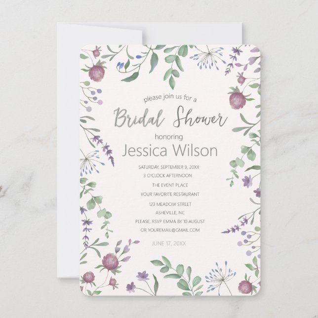 Floral Bridal Shower Invitation  Watercolor Flower (Front)