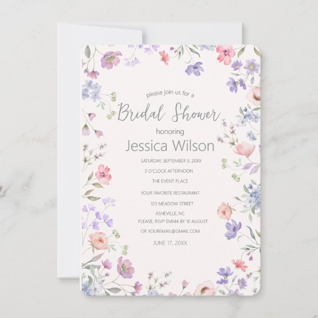 Floral Bridal Shower Invitation Watercolor Flowers (Front)