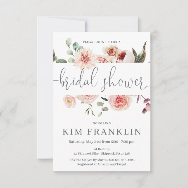 Floral Bridal Shower Invitation, wedding shower, Announcement (Front)