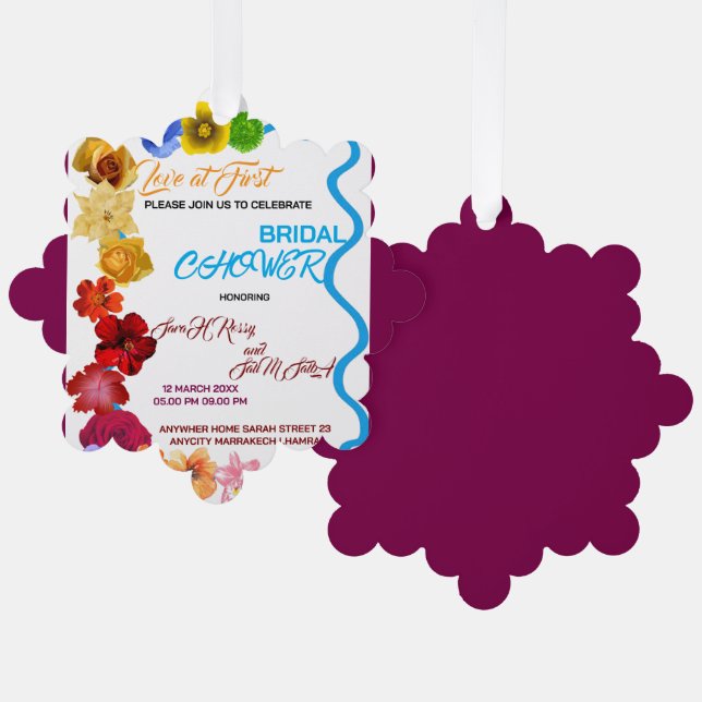 Floral Bridal Shower Invitation, Wildflower Bridal Ornament Card (Front/Back)