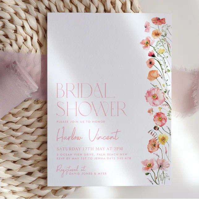 Floral Bridal Shower Invitation Wildflowers Modern Zazzle