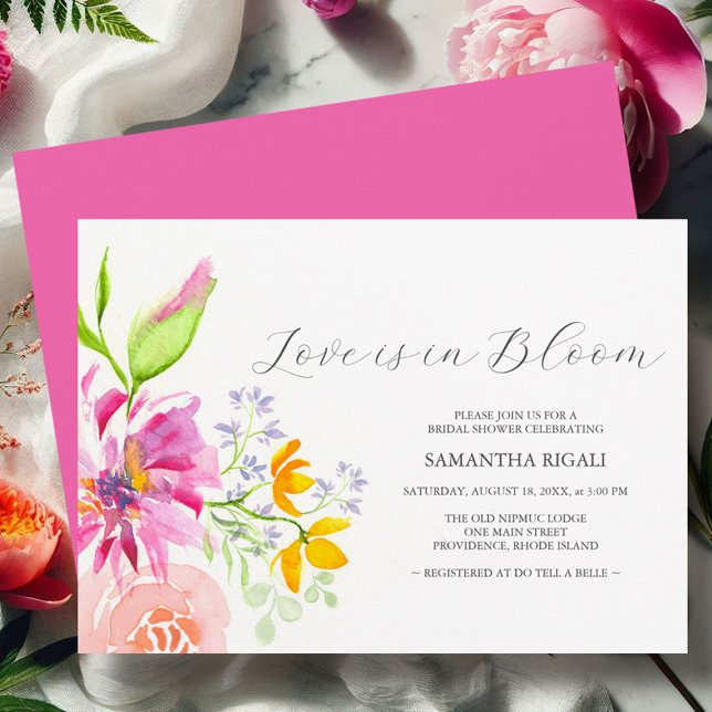 Floral Bridal Shower Invitations Love is in Bloom (Love is in bloom bridal shower invitations watercolor art by Victoria Grigaliunas of Do Tell A Belle)
