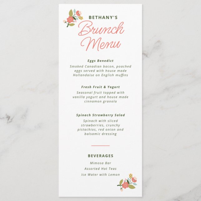 Floral Bridal Shower Menu (Front)