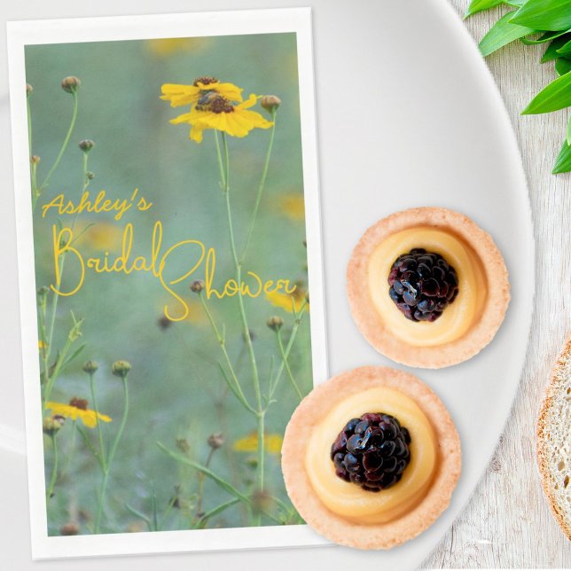 Floral Bridal Shower Minimalist Yellow Wildflower Paper Guest Towels (Creator Uploaded)