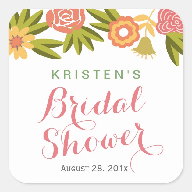 Floral Bridal Shower | Modern Calligraphy Script Square Sticker