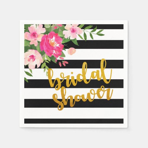 Floral Bridal Shower Napkin _ BlackWhite Stripes