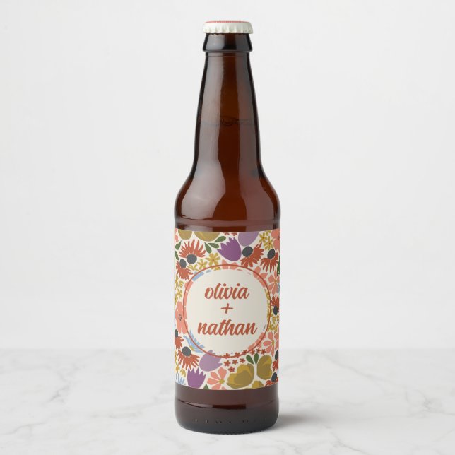 Floral Bridal Shower or Wedding Personalized Beer Bottle Label (Front)