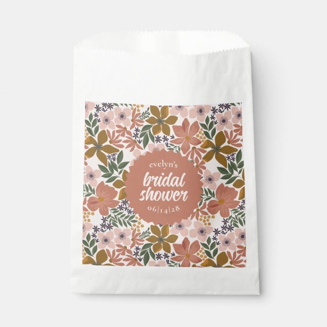 Floral Bridal Shower or Wedding Personalized Favor Bag (Front)