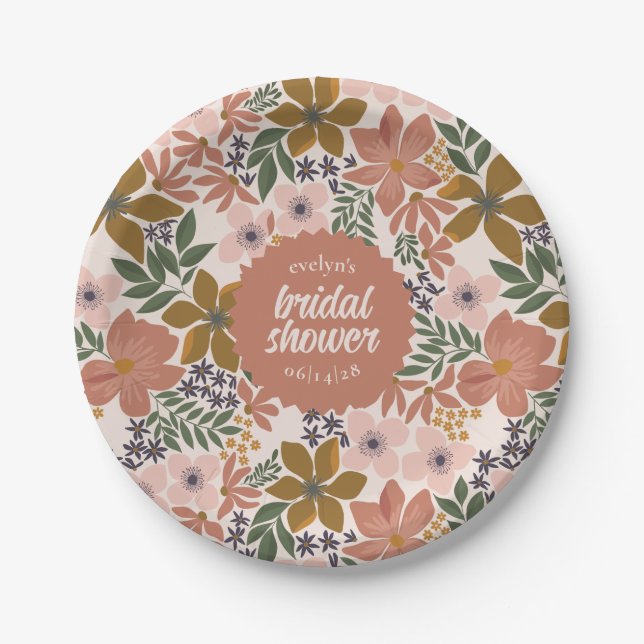 Floral Bridal Shower or Wedding Personalized Paper Plates (Front)