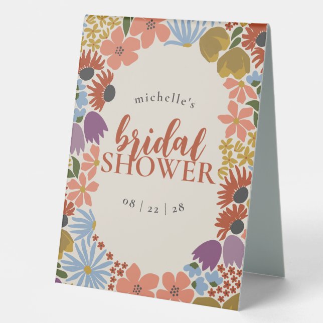 Floral Bridal Shower or Wedding Table Tent (Front)