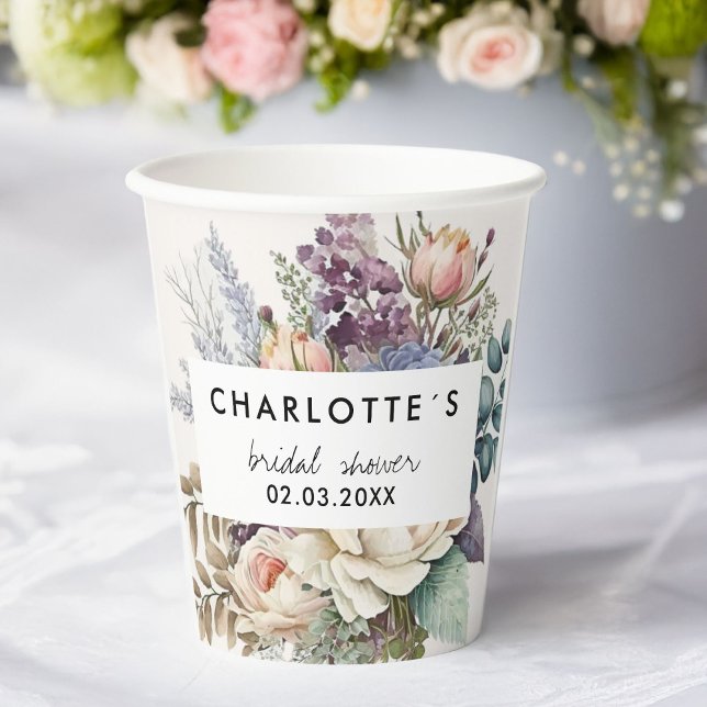 Floral Bridal Shower Paper Cups (Floral Bridal Shower Paper Cups with your name and date.)