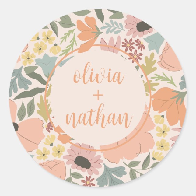Floral Bridal Shower Personalized  Classic Round Sticker (Front)