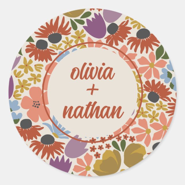 Floral Bridal Shower Personalized  Classic Round Sticker (Front)