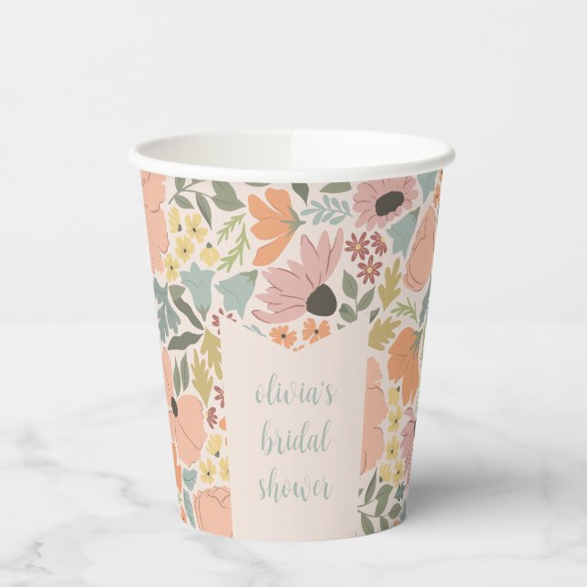 Floral Bridal Shower Personalized  Paper Cups (Left)