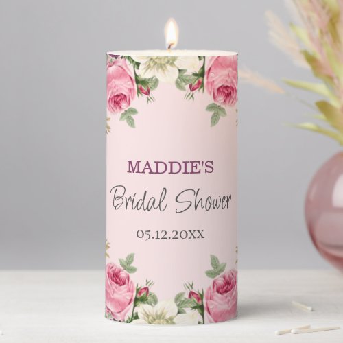 Floral  Bridal Shower Pillar Candle