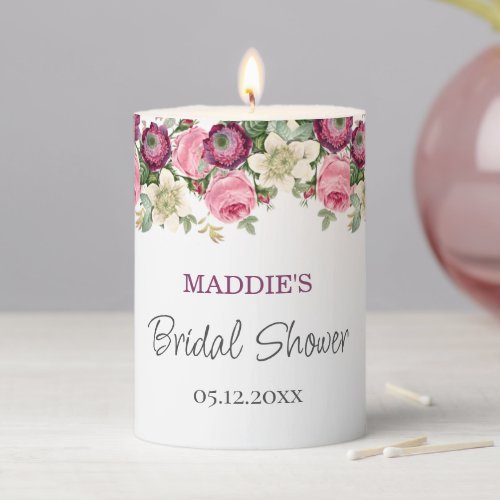 Floral  Bridal Shower Pillar Candle