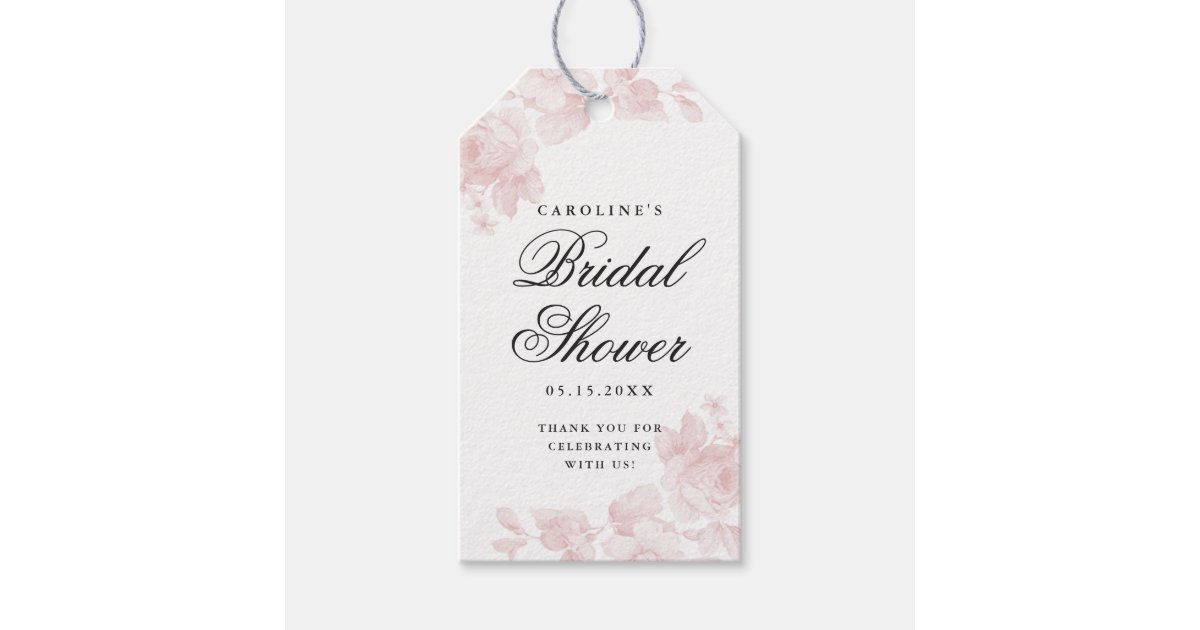 Floral Bridal Shower Pink Thank You Gift Tags | Zazzle