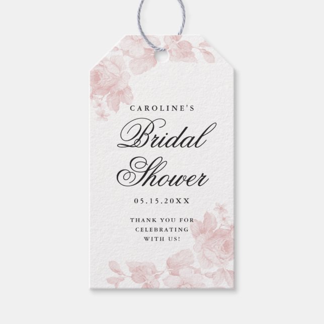 Floral Bridal Shower Pink Thank You Gift Tags (Front)