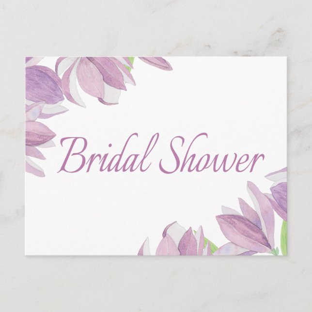 Floral Bridal Shower Purple Watercolor Flowers Invitation Postcard (Front)