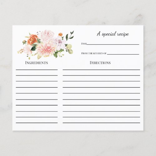 Floral Bridal Shower Recipe card