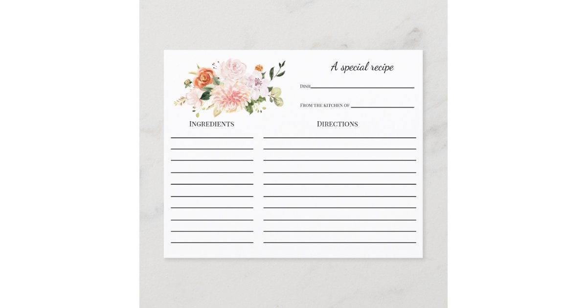 Floral Bridal Shower Recipe Card Zazzle