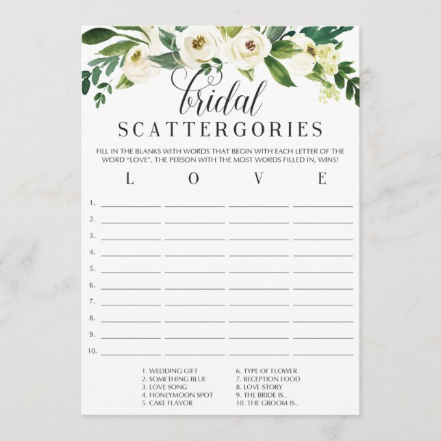 Floral Bridal Shower Scattergories Game Invitation (Front)