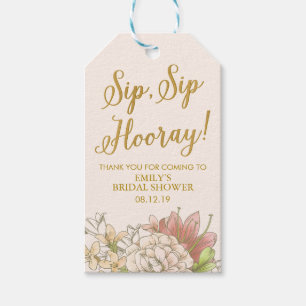 Floral Bridal Shower Sip Sip Hooray Wine Gift Tag