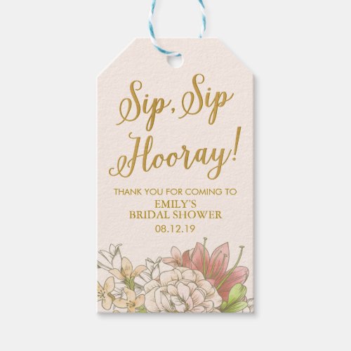 Floral Bridal Shower Sip Sip Hooray Wine  Gift Tag