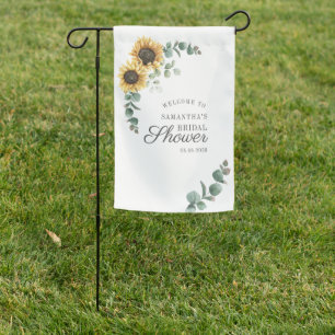Floral Bridal Shower Sunflower  Eucalyptus Script Garden Flag