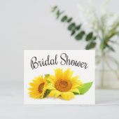 Floral Bridal Shower Sunflower Yellow Flower Green Invitation Postcard (Standing Front)