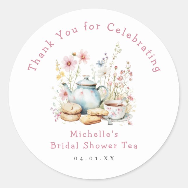 Floral Bridal Shower Tea Party Classic Round Sticker (Front)