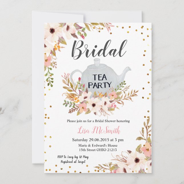 Floral Bridal Shower Tea Party Invitation (Front)