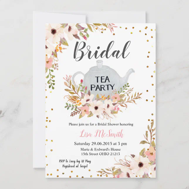 Floral Bridal Shower Tea Party Invitation | Zazzle