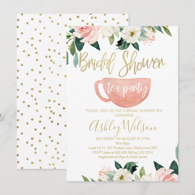 Floral Bridal Shower Tea Party Invitation (Front/Back)