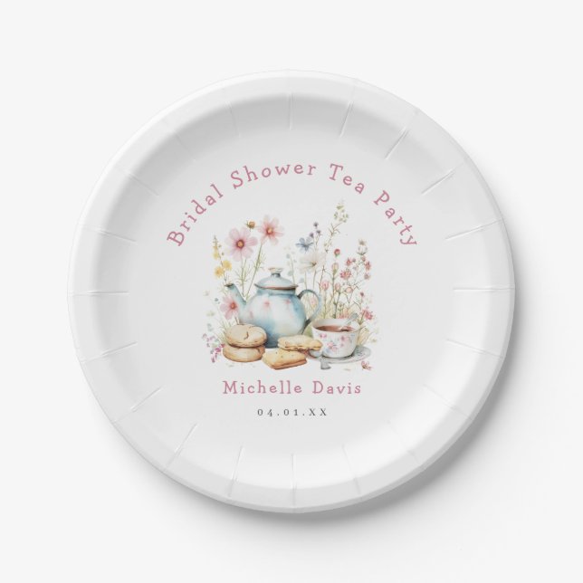 Floral Bridal Shower Tea Party Paper Plates (Front)