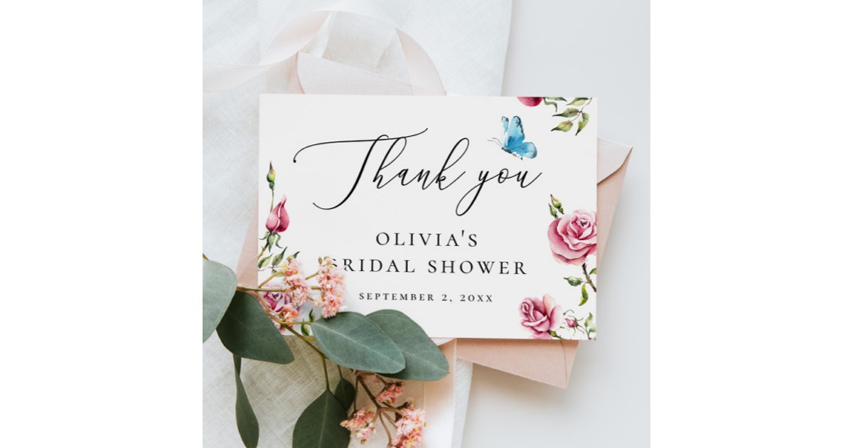 Floral Bridal Shower Tea Party | Romantic Roses Thank You Card | Zazzle
