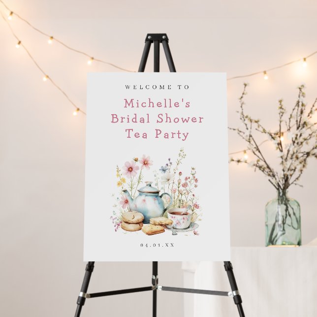 Floral Bridal Shower Tea Party Welcome Sign (In Situ (Stand))