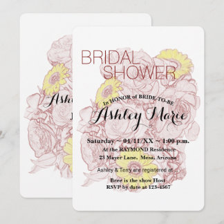 Floral Bridal Shower Terra Cotta Bouquet Outline Invitation