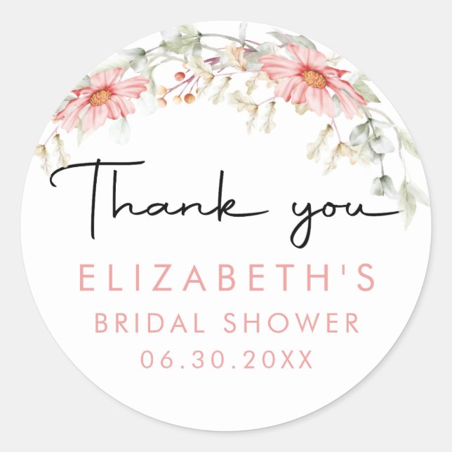Floral Bridal Shower Thank You Classic Round Sticker (Front)