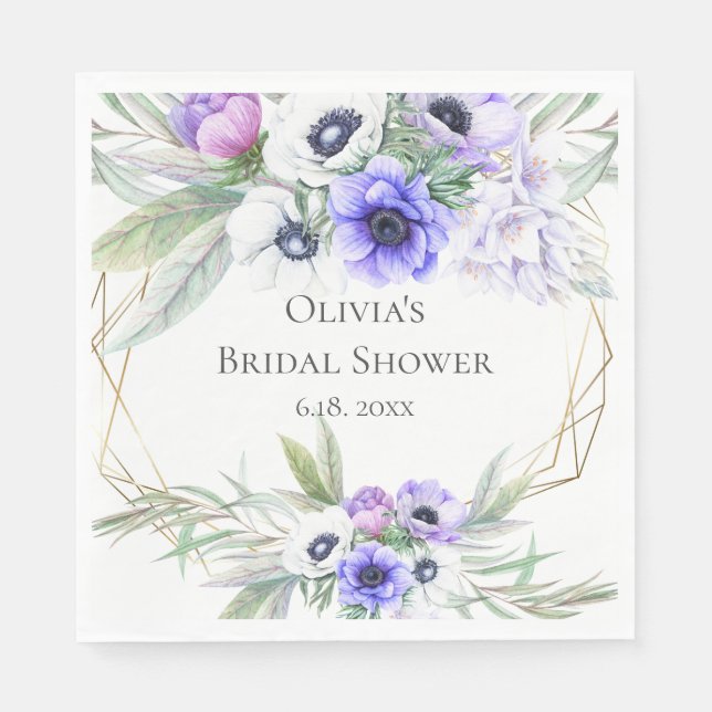 Floral Bridal Shower Violet Anemone Floral Napkins (Front)