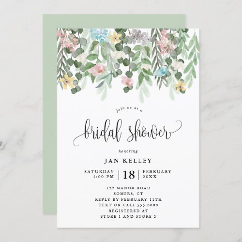 Floral Bridal Shower Watercolor Cottage Flowers Invitation