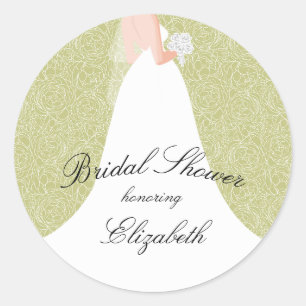 Floral Bridal Shower Wedding Gown Classic Round Sticker