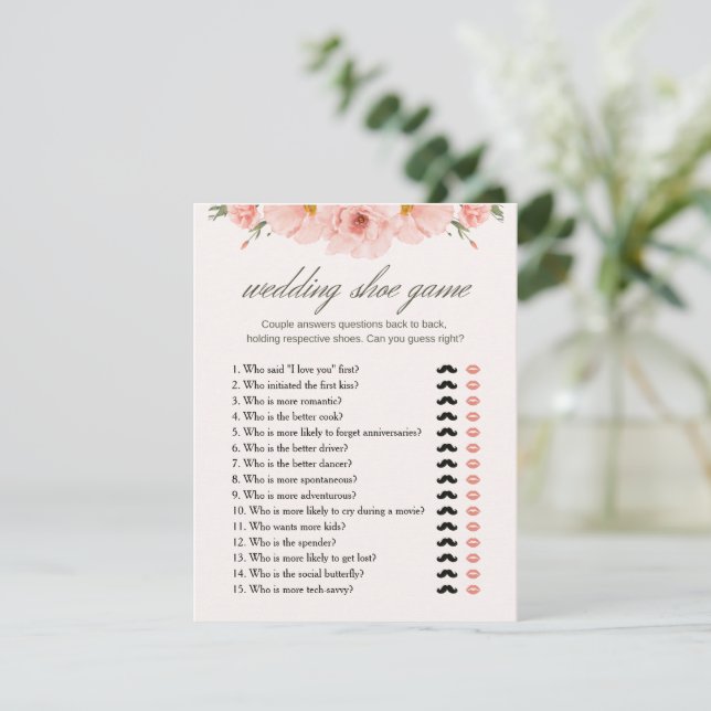 Floral Bridal Shower Wedding Shoe Game Card (Standing Front)