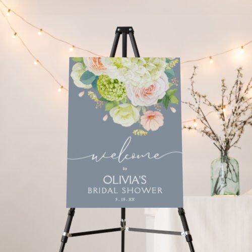 Floral Bridal Shower Welcome Dusty Blue Foam Board